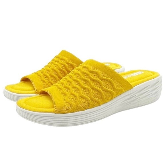 Ryka Nanette Stretch Knit Slide Demi-Wedge Slip-On Sandal Yellow White Size 9.5 - Picture 6 of 15